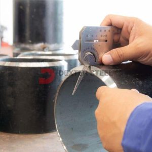 Pipe end with a clean, angled bevel prepared for welding