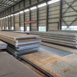 Quenched and tempered steel plate with hardened surface, close-up of uniform grain structure