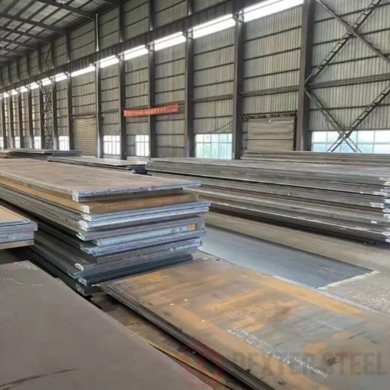 Quenched and tempered steel plate with hardened surface, close-up of uniform grain structure